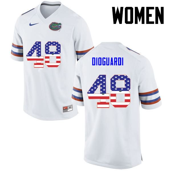 Women's NCAA Florida Gators Brett DioGuardi #48 Stitched Authentic USA Flag Fashion Nike White College Football Jersey USV2165AE